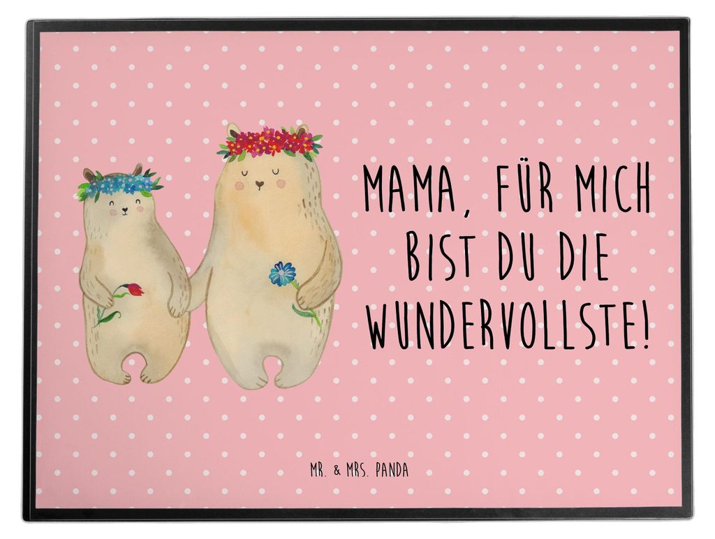 Mr. & Mrs. Panda schreibtischunterlage Bären mit Blumenkranz - Rot Pastell - Geschenk, Unterlage Schreibtisch, Mama, Muttertag, Kinder, malunterla...