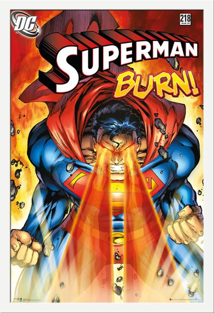 Tableau Superman Burn encadré bois blanc Shinsuke pour déco murale