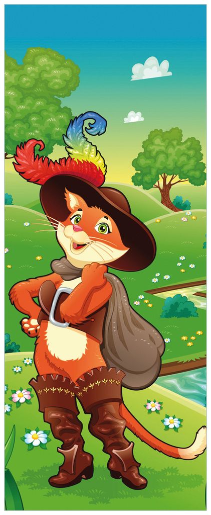 Wallario Premium Glasbild, freischwebende Optik, kräftige Farben, Größe 125 x 50 cm Motiv Gestiefelter Kater