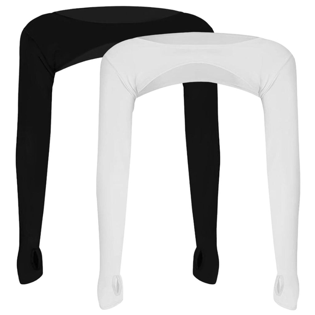 2 Stück Damen Armlinge Ärmelüberzüge Kurze Sonnenschutz-Tops mit Daumenloch, Schwarz+Weiß