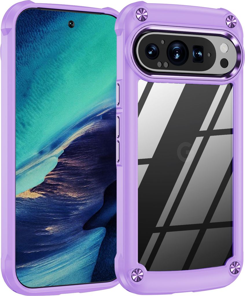 Hülle für Google Pixel 9 Pro XL Hybrid Transparente PC Robust TPU Bumper Stoßfest Schutzhülle Lila