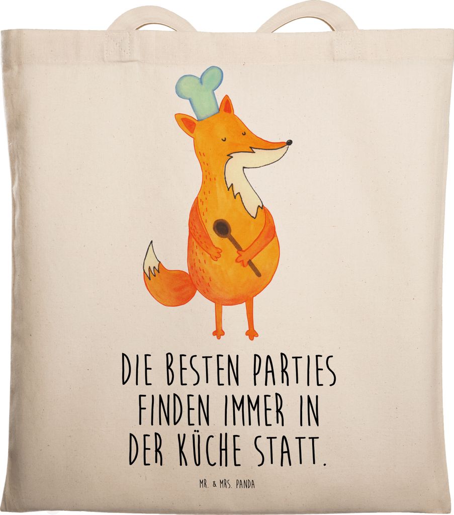 Mr. & Mrs. Panda Shopping Tasche Fuchs Koch - Transparent - Geschenk, Chefkoch, Bäcker, Schultasche, Hungrig, Einkaufstasche, Laptoptasche, Spruch...