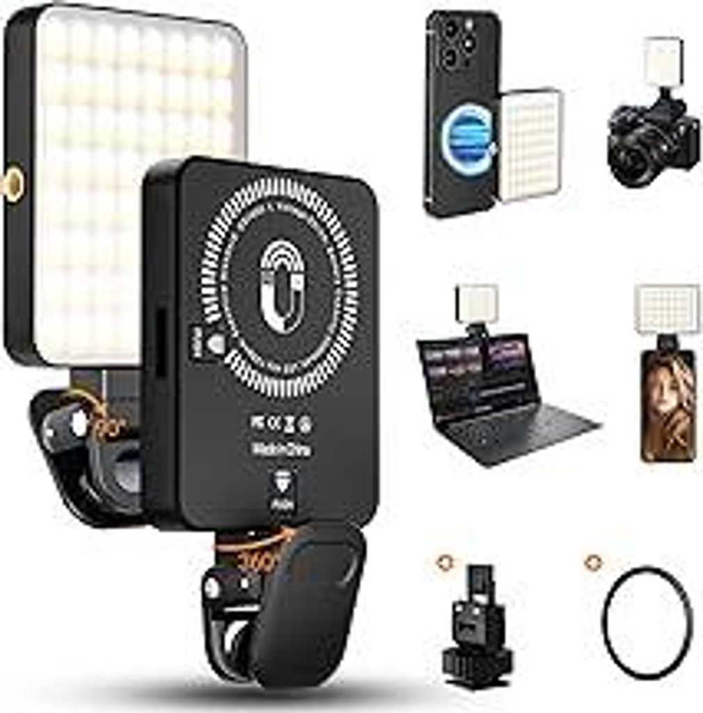 128 LED Selfie Licht, 3000mAh Magnetisches Videokonferenz Leuchte Handy mit 3 Lichtmodi und 10 Stufen Helligkeit, 3000-6500K Wiederaufladbare Clip ...