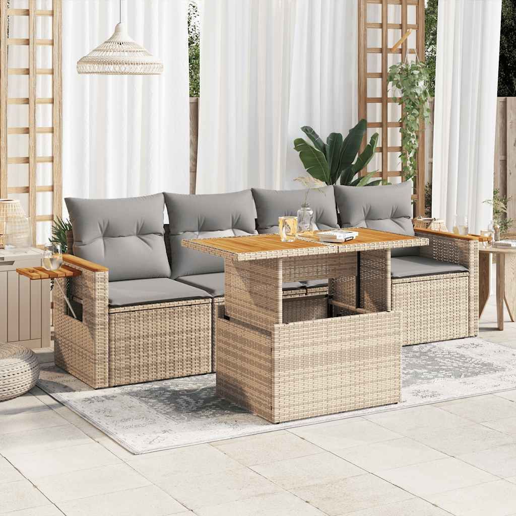 Maison Exclusive - 5-tlg. Garten-Sofagarnitur mit Kissen Beige Poly Rattan Akazie