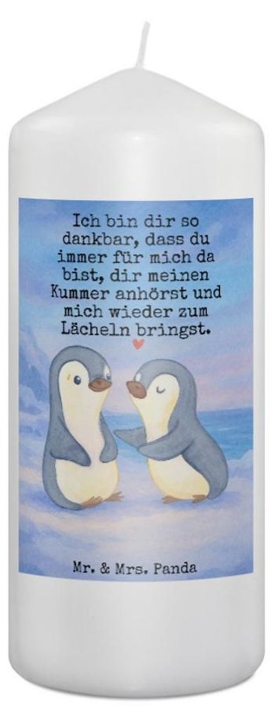 Mr. & Mrs. Panda Kerze Pinguine trösten Design 19 x 8 cm - Weiß - Geschenk, Hochzeitstag, Freundin, für Partner, Bedruckte, Erinnerungskerze, St...