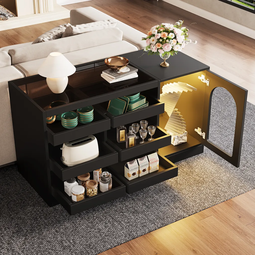 Meuble de rangement noir pour couloir et salon avec LED et design sobre