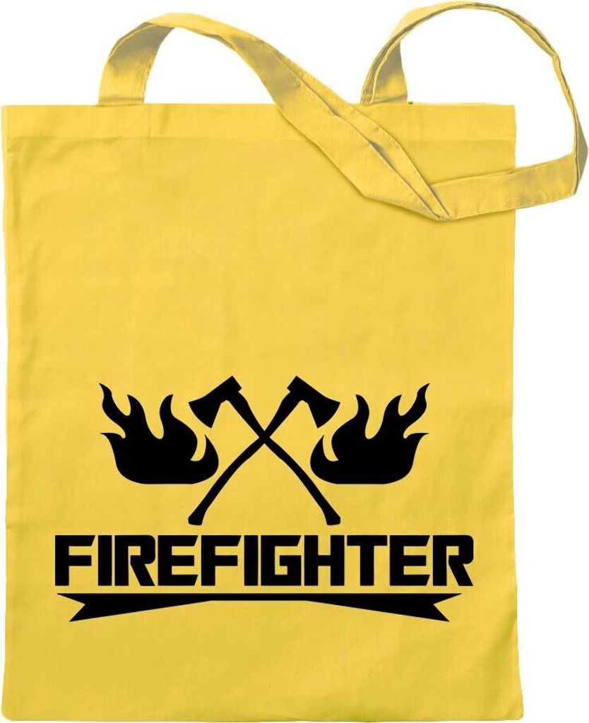 Kiwistar - Baumwolltasche - gelb - Firefighter Feierwehrmann - Tragetasche Stoffbeutel Umhängetasche Langer Henkel