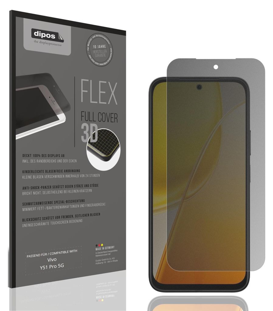 Full Cover Privacy Blickschutzfolie für Vivo Y51 Pro 5G Folie Anti-Shock