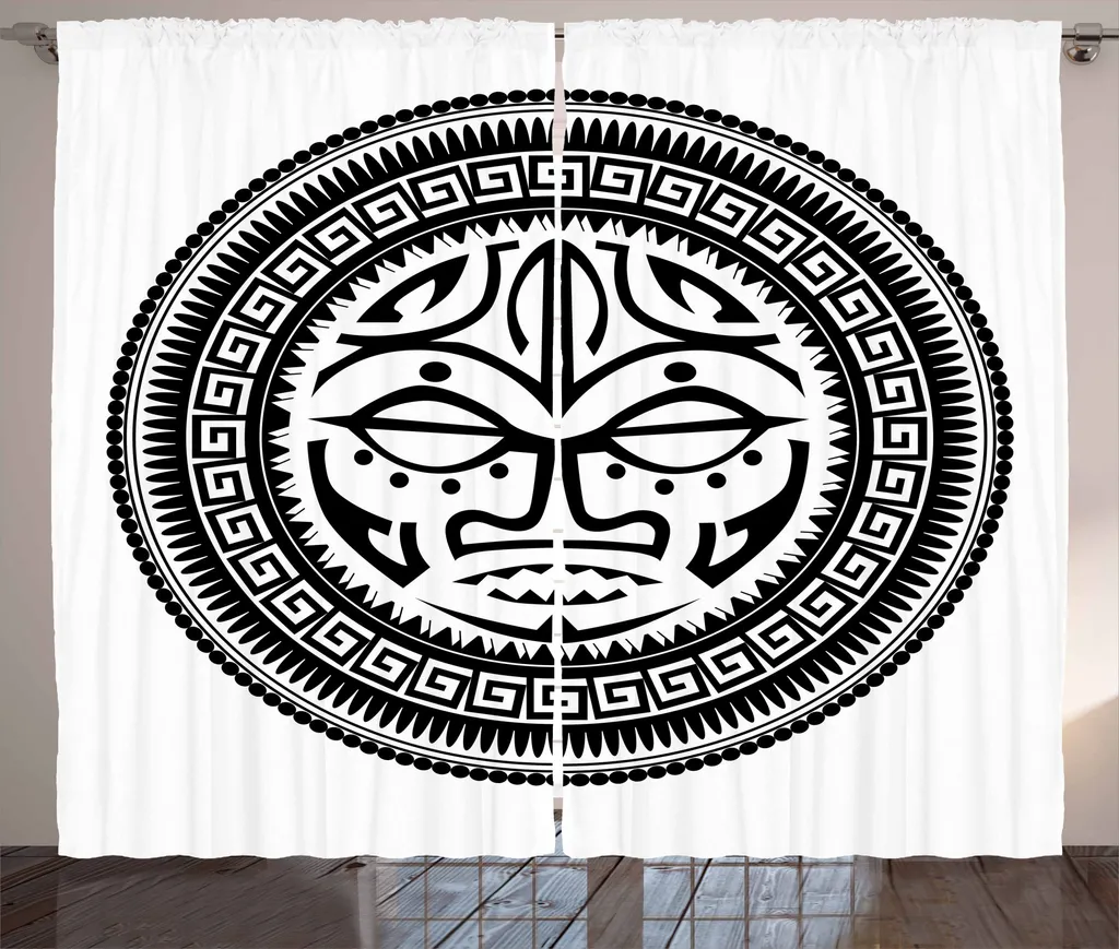 Tenda ABAKUHAUS Maschera Maori Bianca e Nera 280x175 cm per Soggiorno