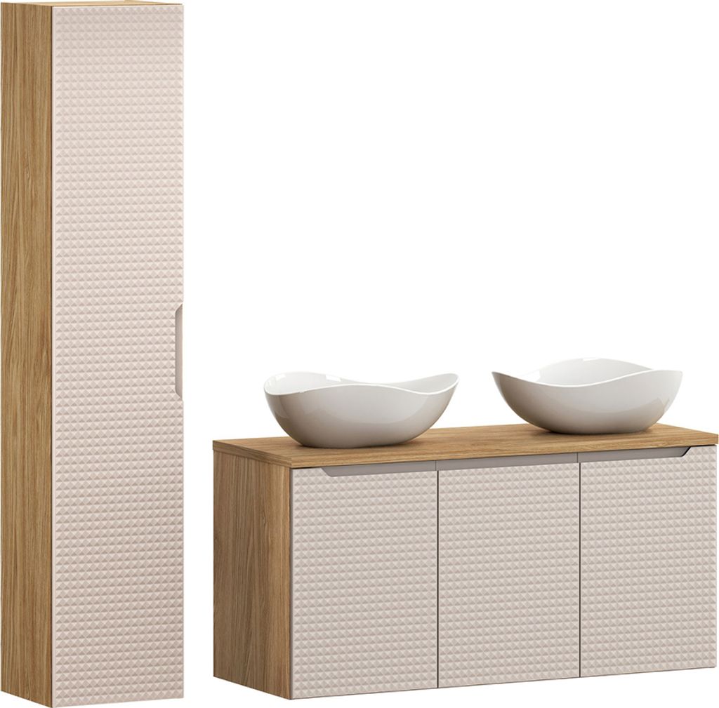 Badmöbel Set 2-teilig mit 120 cm Waschtisch, LONDON-56-BEIGE, in Eiche mit beige