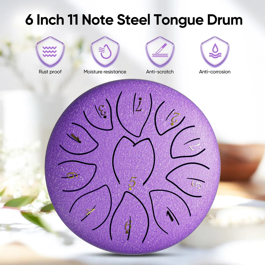 Percussion bien-être : Tambour à languettes 11 notes violet avec housse