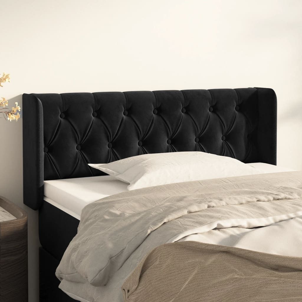 The Living Store Kopfteil mit Ohren Schwarz 93x16x78/88 cm Samt