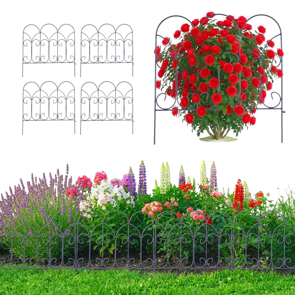 Relaxdays Beeteinfassung, 5er Set, Metall, HxB: 46 x 46 cm, Beetumrandung zum Stecken, Zierzaun Beet & Rasen, schwarz