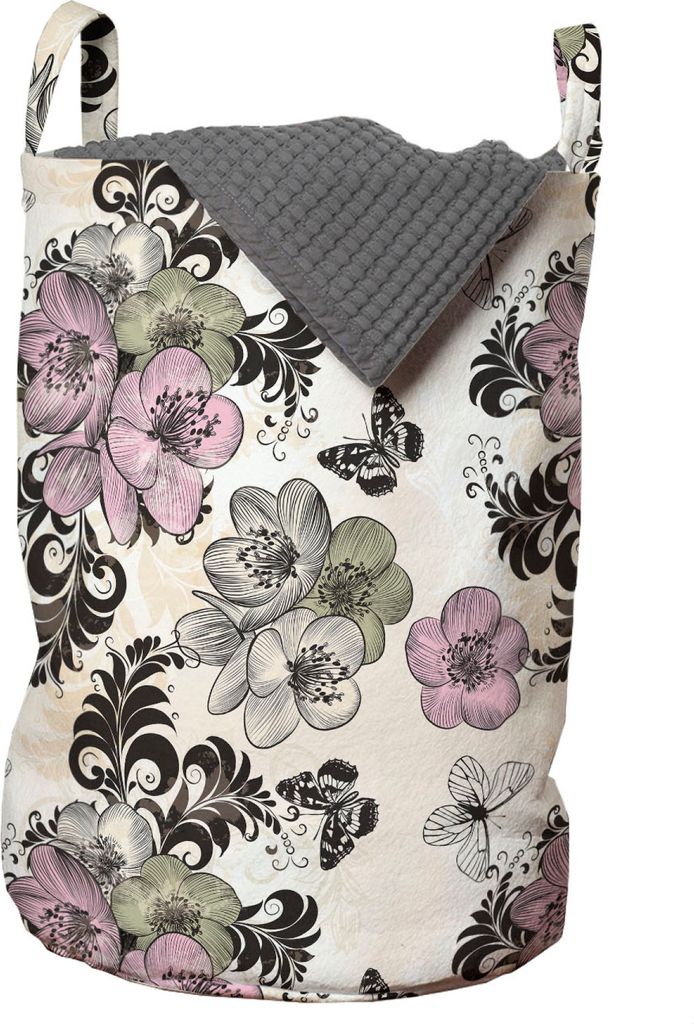 ABAKUHAUS Jahrgang Wäschesack, Nostalgische Blumenmuster, Wäschekorb mit Griffen Kordelzugverschluss für Waschsalons, 33 cm breit x 49 cm hoch, ...