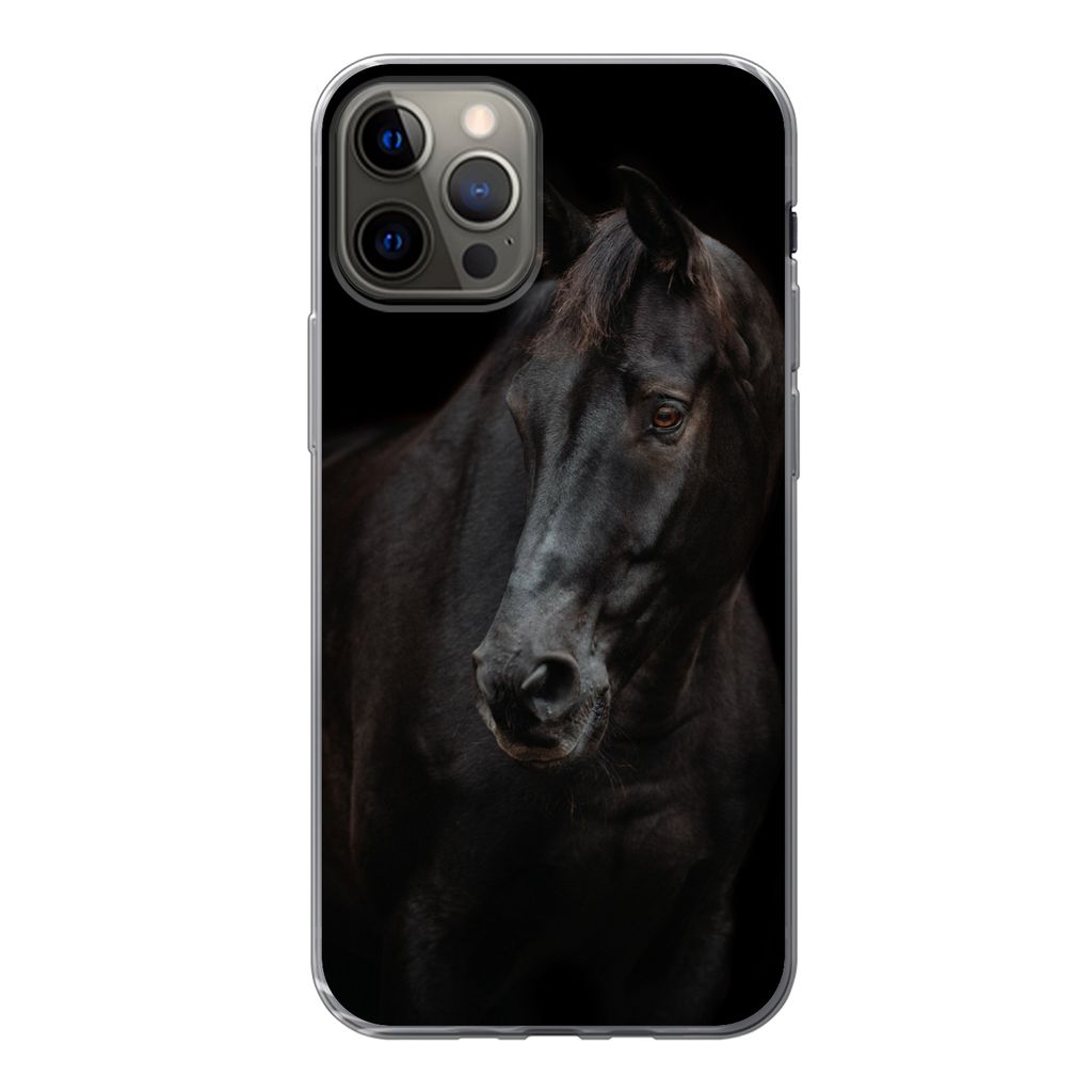 MuchoWow Handyhülle Schutzhülle Hülle für iPhone 13 Pro Pferd - Leicht - Schwarz Silikon Softcase Handy Hülle - Handy-Tasche