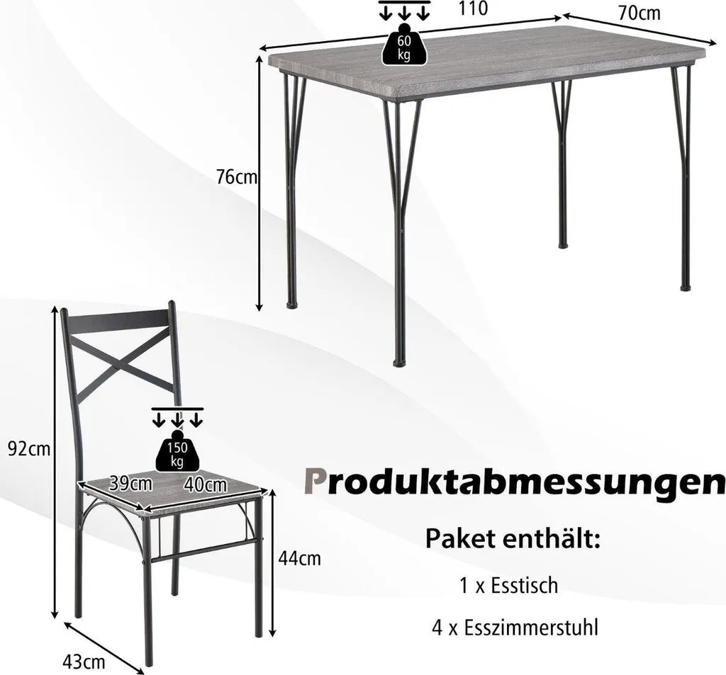 Ensemble salle à manger 5 pièces avec table rectangulaire et 4 chaises - 3