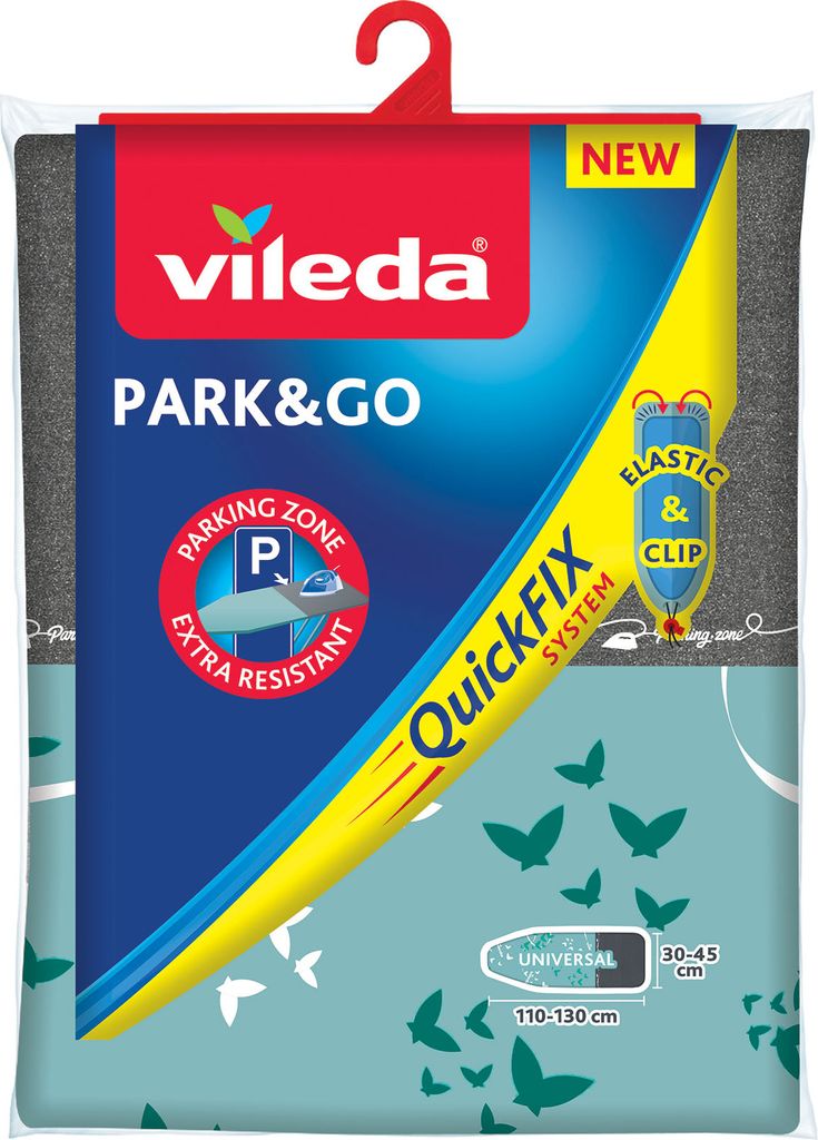 The image shows the packaging of a Vileda ironing board cover.