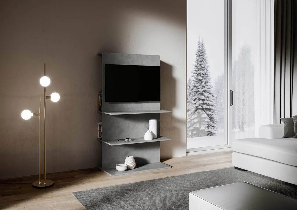 Meuble TV anthracite effet spatulé Loki - Finition texturée haut de gamme