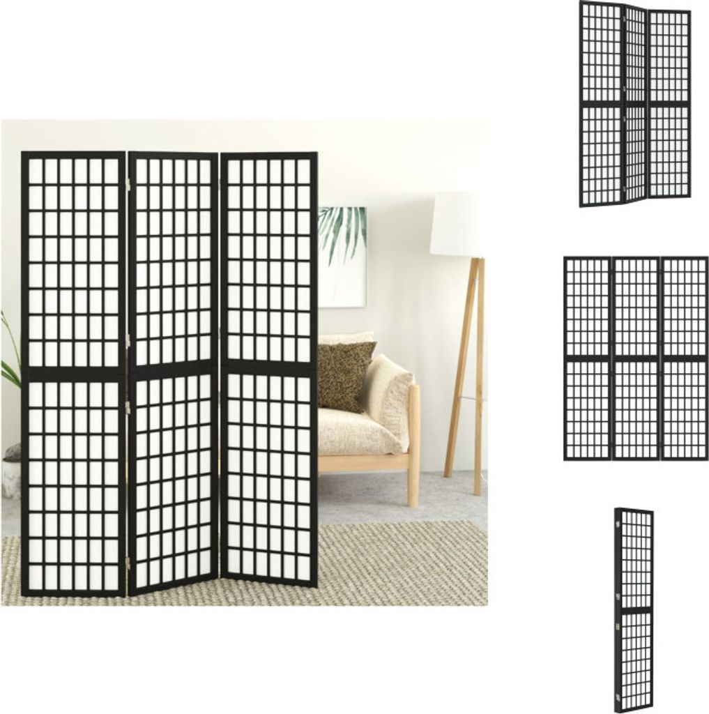 vidaXL 3-tlg. Paravent Japanischer Stil Faltbar 120x170 cm Schwarz - Raumteiler