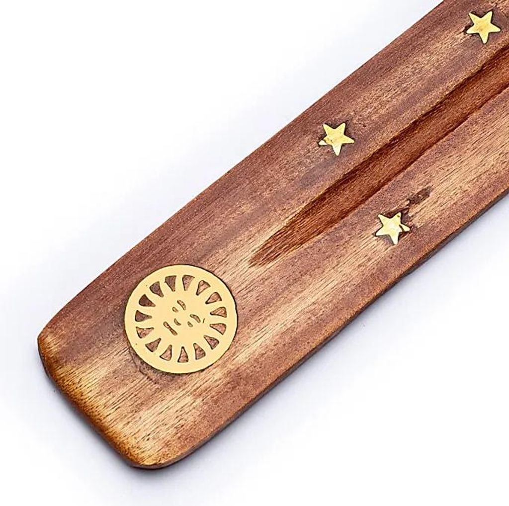Räucher Set Räucherstäbchenhalter Holz Sonne -- 25 cm + Räucherstäbchen Satya Dr