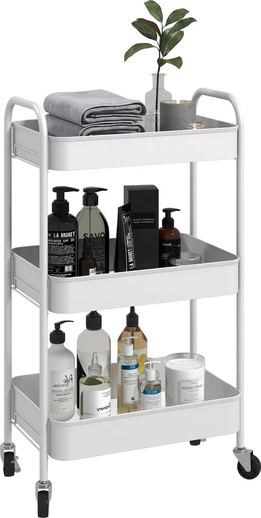 Etagère autonome 3 paniers avec poignées - Chariot mobile blanc 79cm