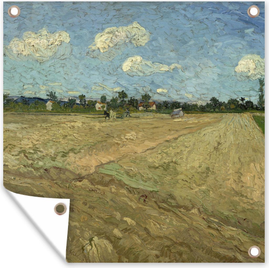 MuchoWow 50x50 cm Outdoor-Poster Gartendeko Sichtschutz Garten Poster für den Garten Gepflügte Felder - Vincent van Gogh
