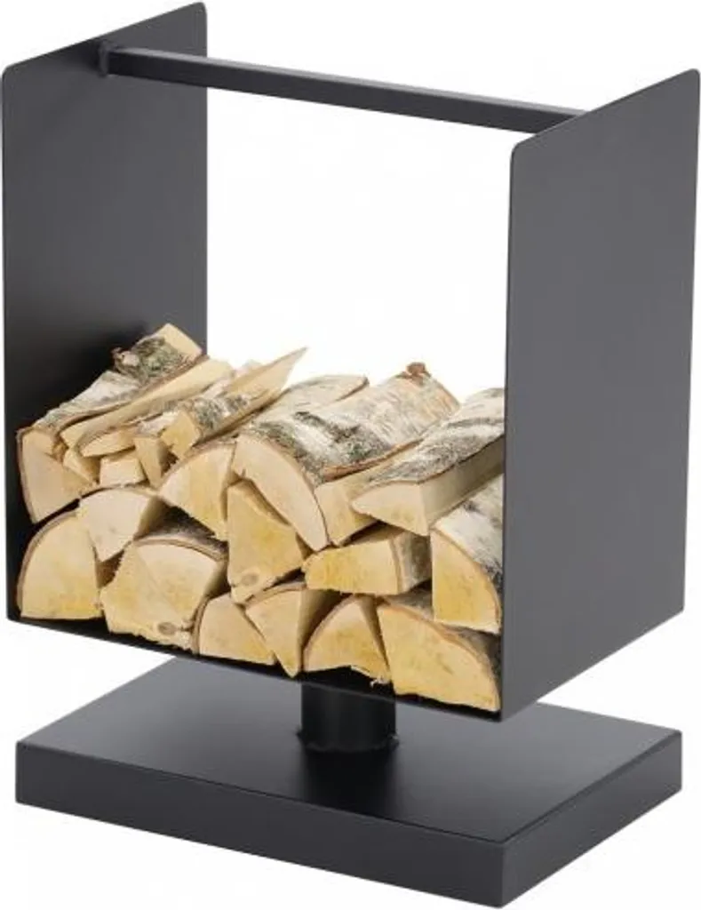Range bûches robuste en acier noir 60cm avec structure carrée stable - 3