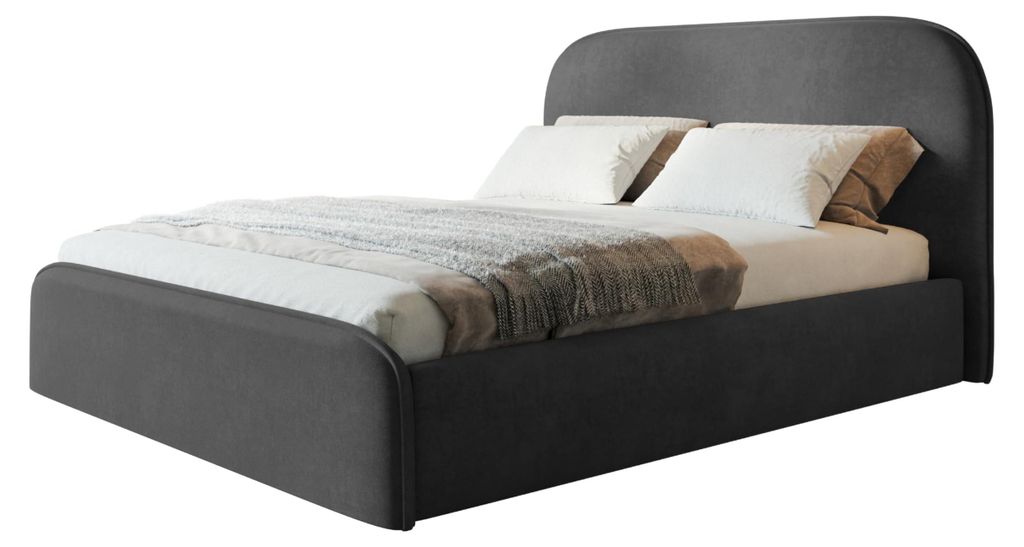 Bett Vienna 140x200, Bettkasten und Metallrahmen, Jasminstoff, Dunkelgrau