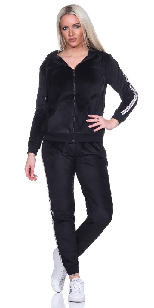 Damen Nicki Freizeitanzug Hausanzug Jogginganzug Nicki-Anzug mit Reißverschluss; Schwarz M