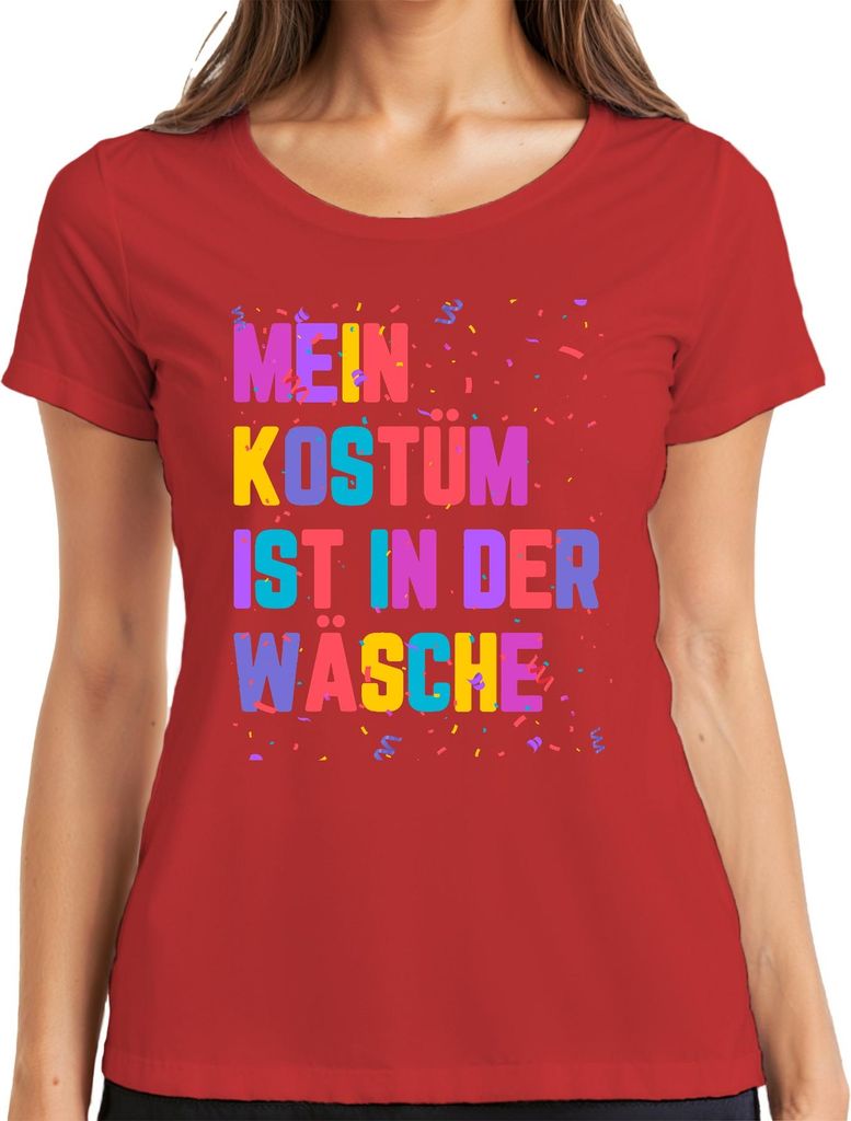Karneval Fasching Kostüm in der Wäsche Lustig Geschenk Konfetti Damen T-Shirt, Rot, 3XL
