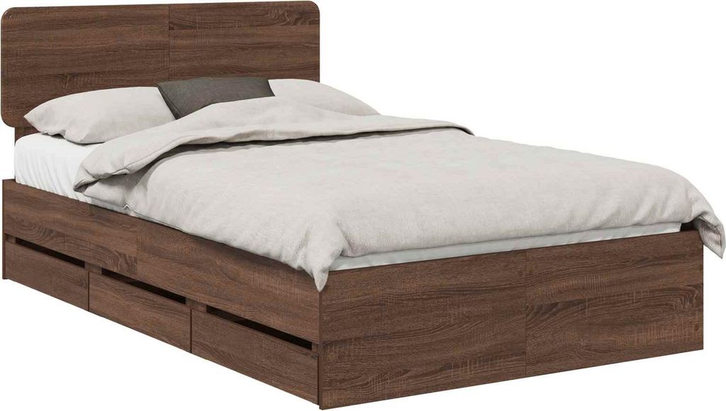 vidaXL Bettrahmen Braun Eichen-Optik 120 x 190 cm Holzwerkstoff