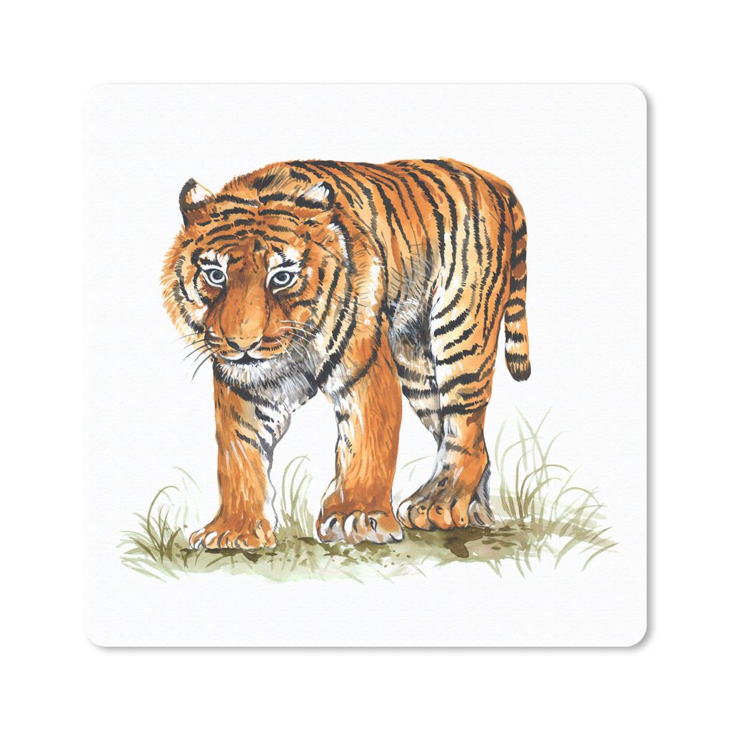 MuchoWow Mauspad Mousepad Tiger - Augen - Gras 20x20 cm - Mousepads - Maus Mat - Pad - Mausunterlage - Desk Mat - Bureauartikeln