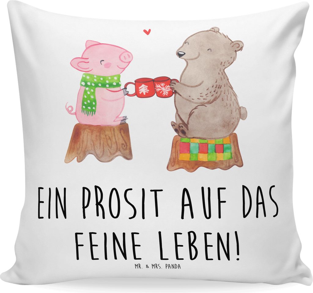 Mr. & Mrs. Panda Kissen 40x40 Glühschwein Sause - Weiß - Geschenk, Lounge, Alles Gute, Polster, Bär, Schwein, Kuschelkissen, Bedrucktes, Prost, ...