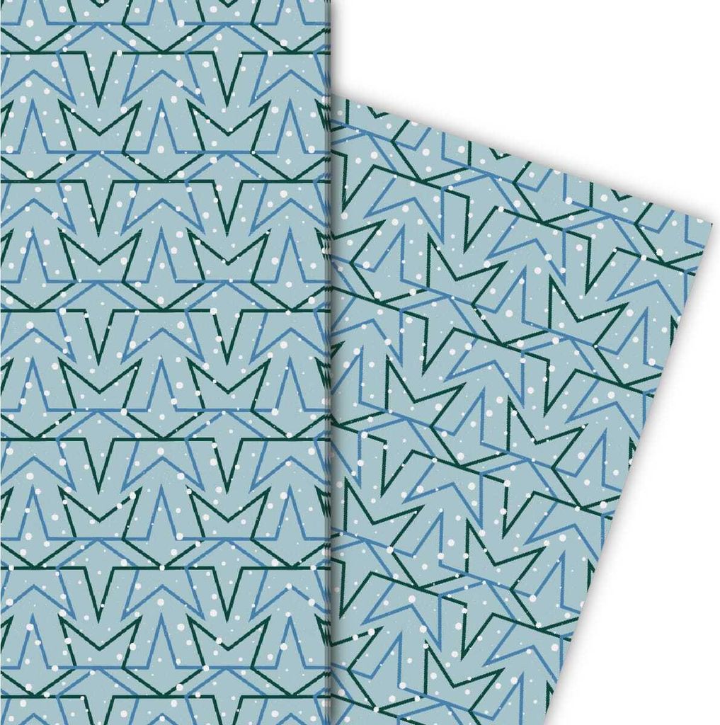Winter Geschenkpapier mit Sternen im Schnee, hellblau - G4793, 32 x 48cm