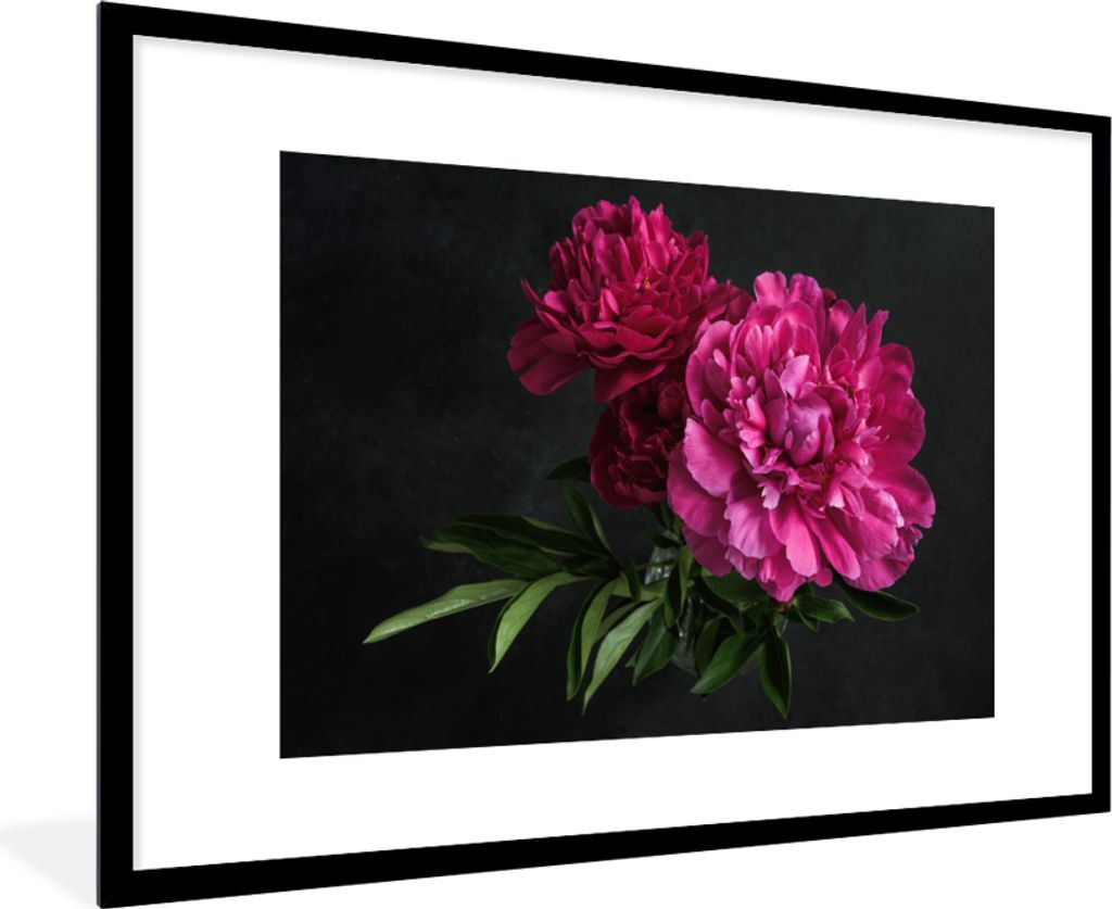 MuchoWow Gerahmtes Poster Pfingstrosen - Stillleben - Rosa 90x60 cm - Poster mit Schwarzem Bilderrahmen Wandposter Rahmen Foto Bilder - Wanddekor...
