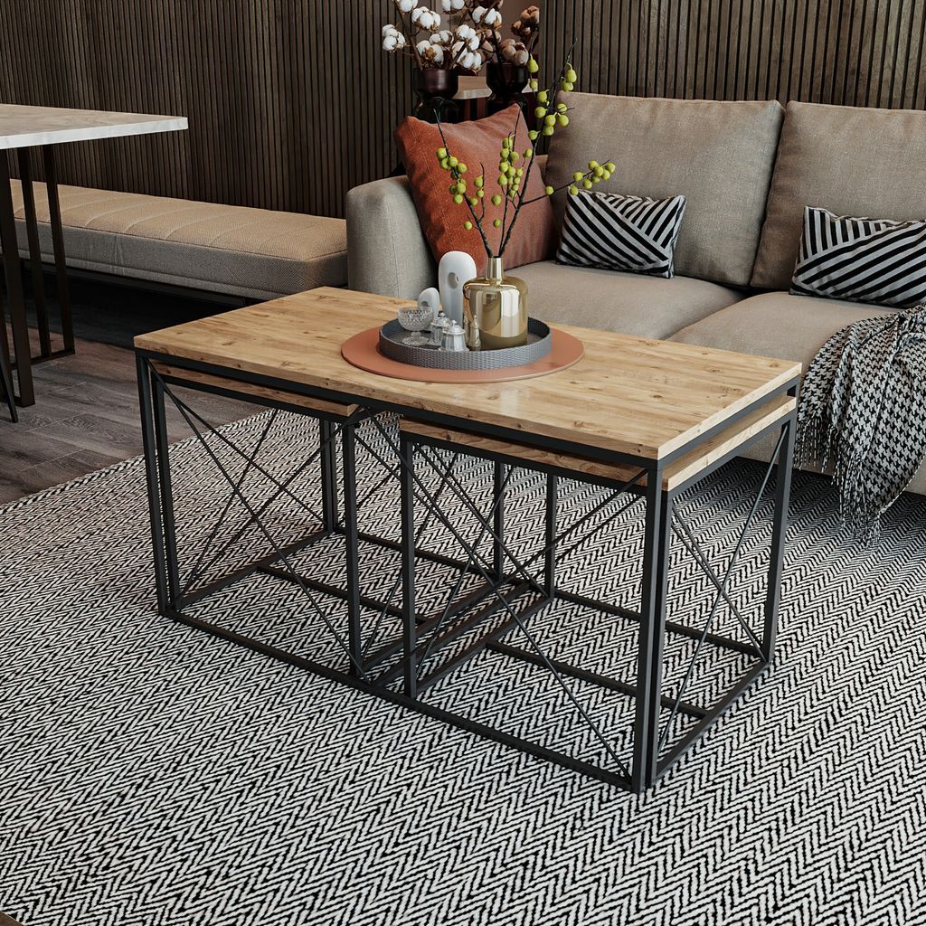 Skye Decor, Defne - sosna atlantycka, zestaw stolików Zdjęcie produktu 