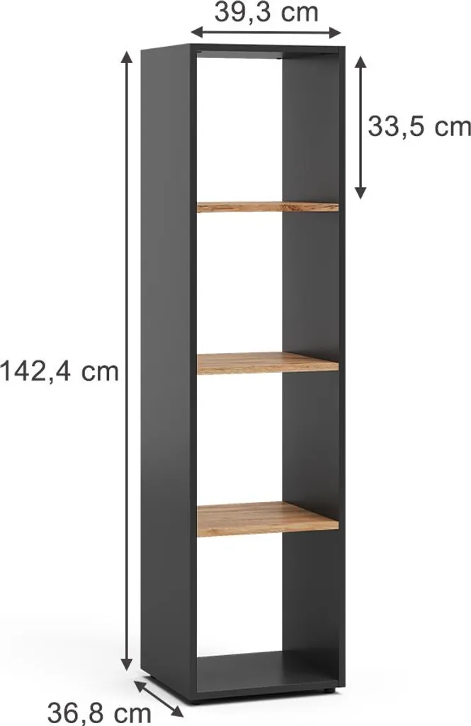 Bibliothèque étroite Vicco Ludus 4 compartiments Anthracite et Bois doré - 3