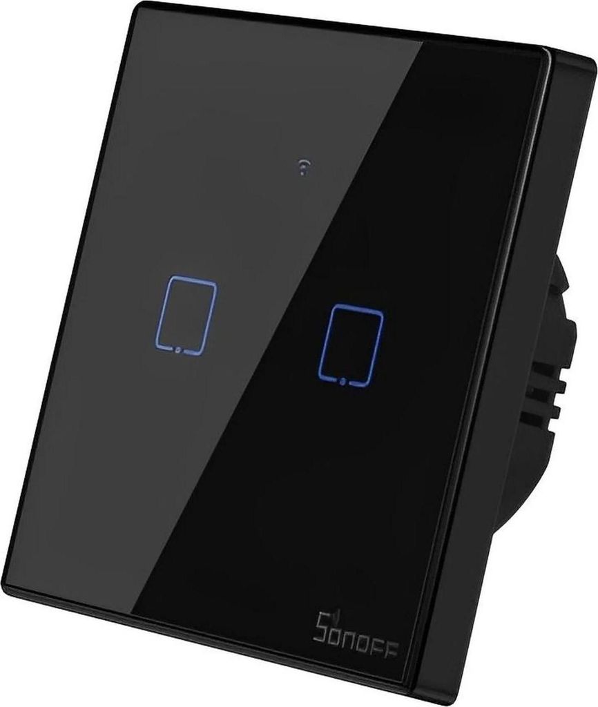 Sonoff T3EU2C-TX Smart Wall Switch, 2-Kanal Wand-Schaltaktor, schwarz, mit Rahmen, WiFi + 433MHz