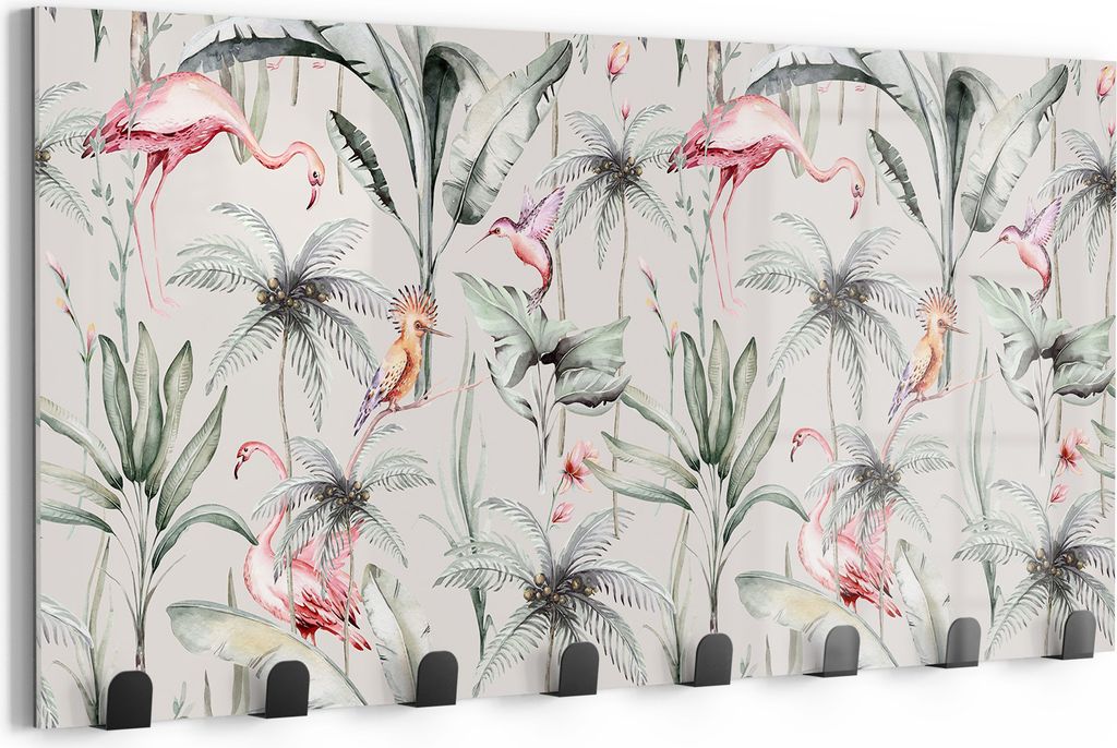 DEQORI Kleiderhaken Glas 60x30 cm 'Flamingo Grünland' Wand Garderobe beschreibbar Paneel