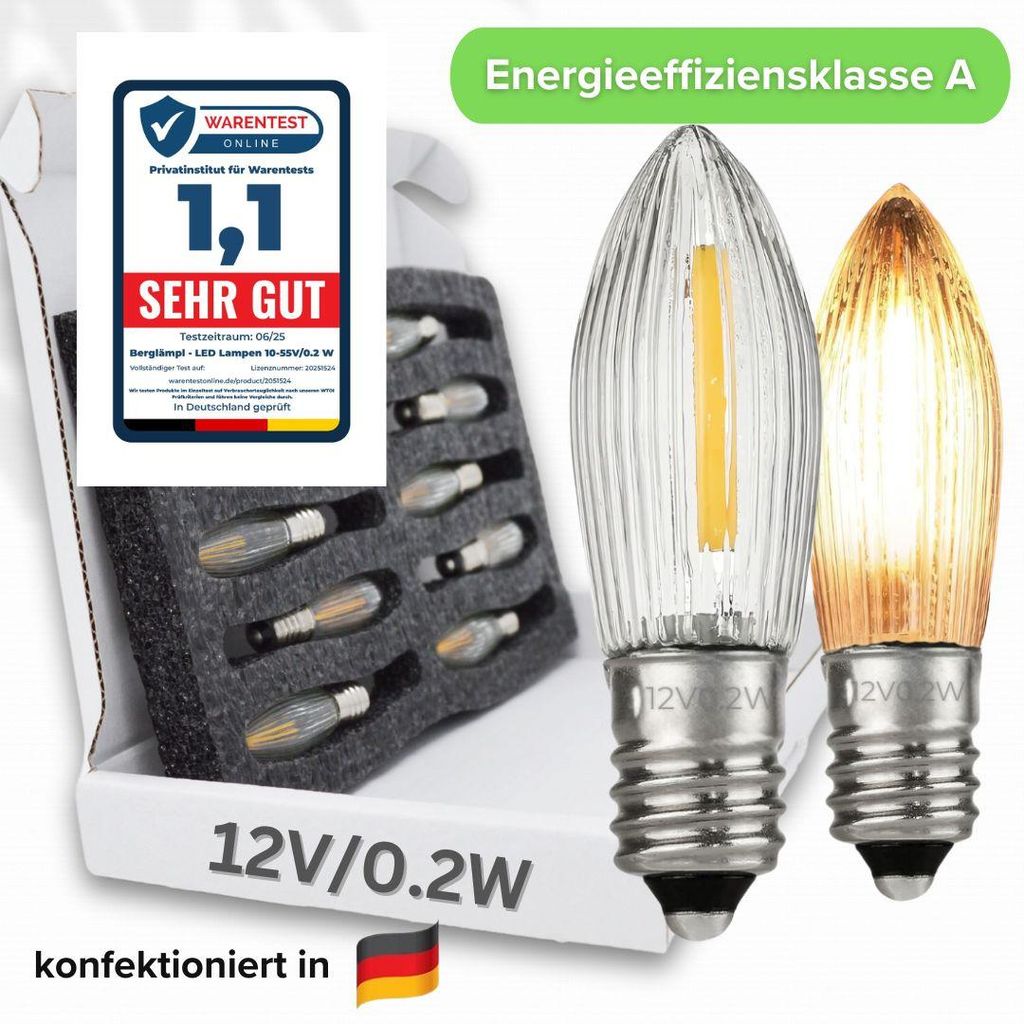 10x LED Filament 12V/0,2W E10 Ersatz-Lämpchen statt 3W für Produktbild 