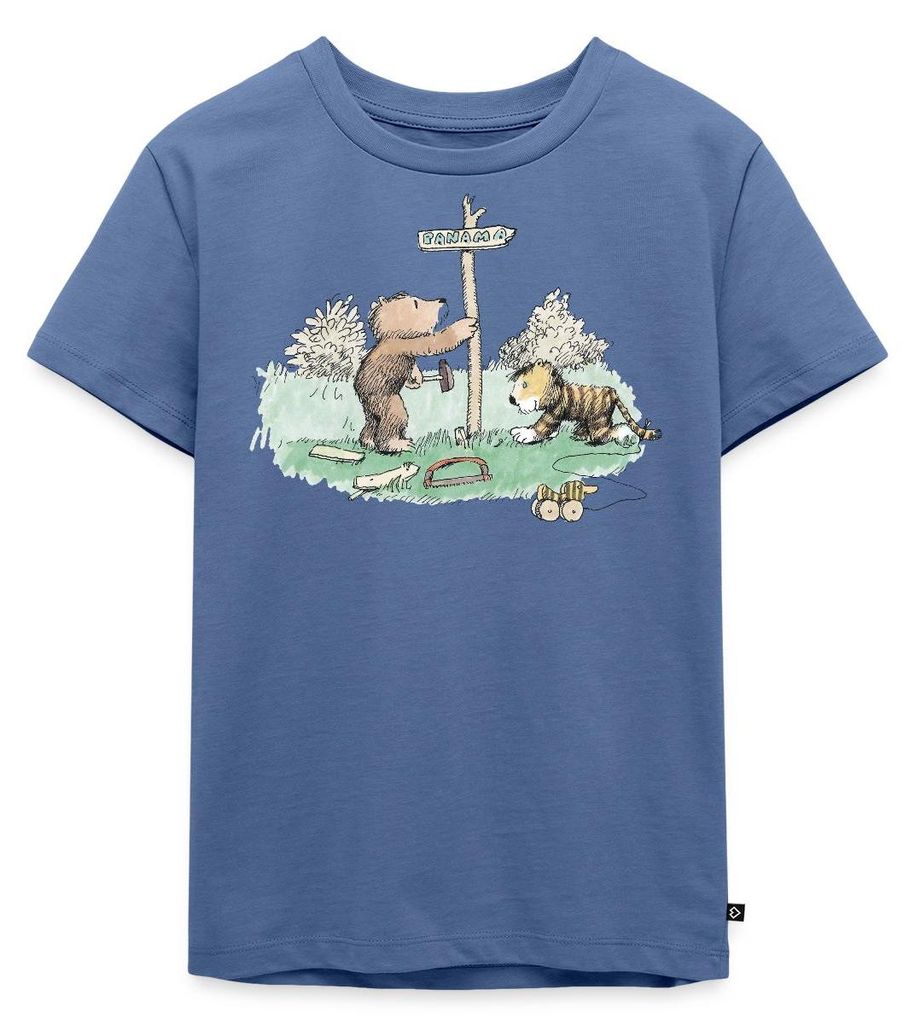 Spreadshirt Janosch Tiger und Bär Panama Schild Kinder Premium T-Shirt, 110/116 (4 Jahre), Taubenblau