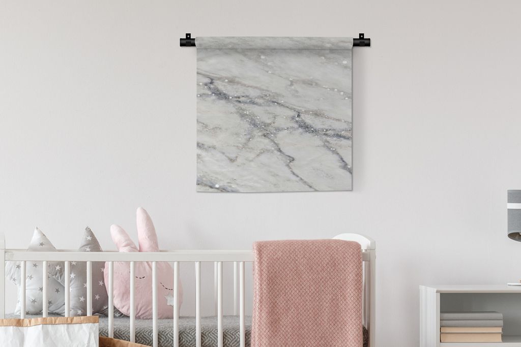 MuchoWow Wandteppich Wandbehang Marmor - Stein - Weiß - Grau 60x60 cm Tapisserie Dekoration Wandtuch - Dekorationen - Wand Decke