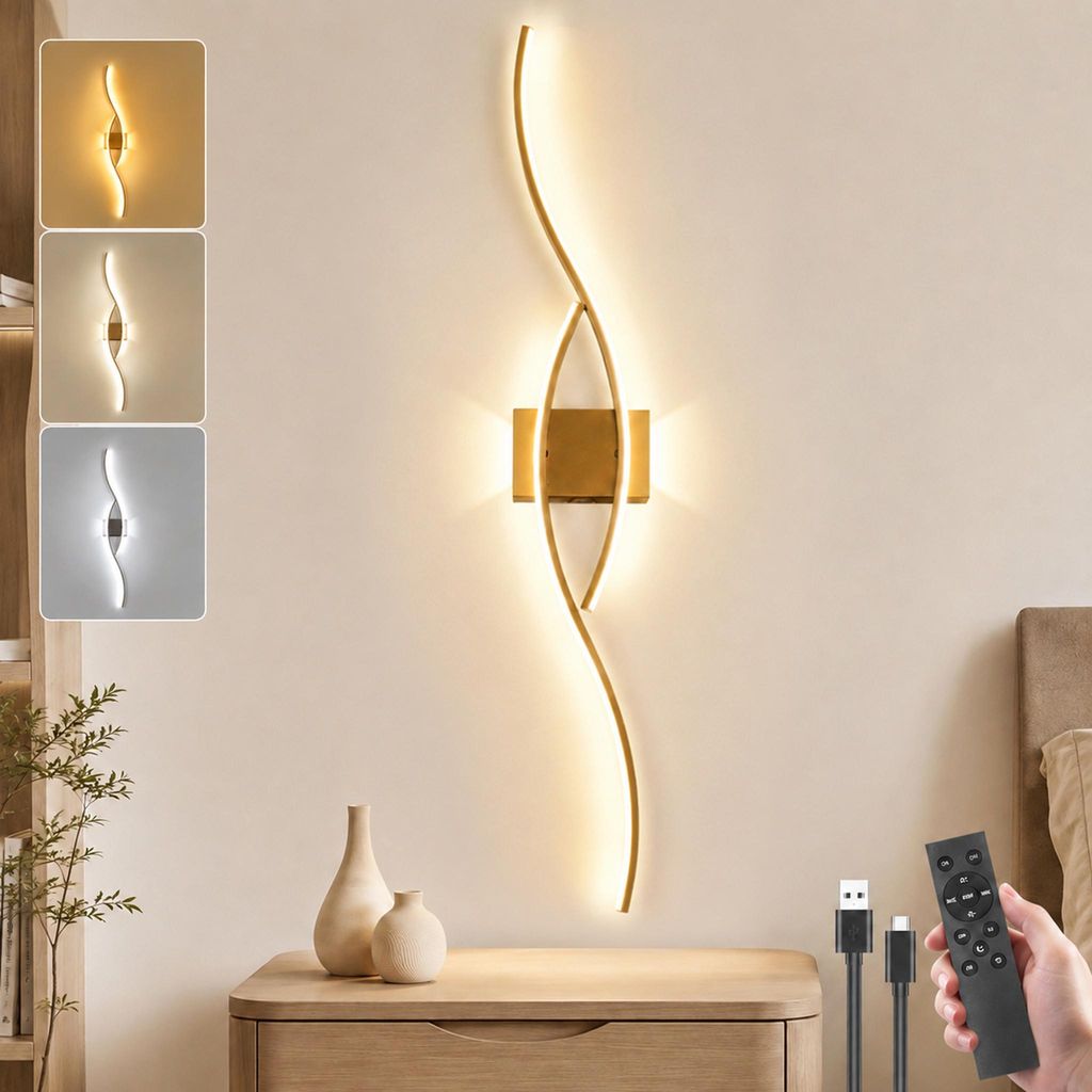 Akku Wandleuchte Innen 100cm 1Stk, Kabellos Wandlampe Gold Produktbild 