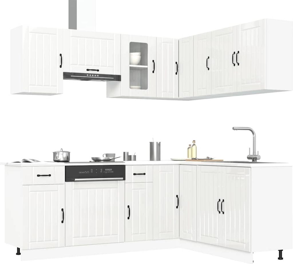 Hochwertig 11-tlg. Küchenschrank-Set Kalmar Hochglanz-Weiß Produktbild 