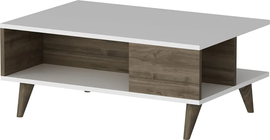 Table basse Grenaa avec plateau inférieur blanc et imitation noyer - 5