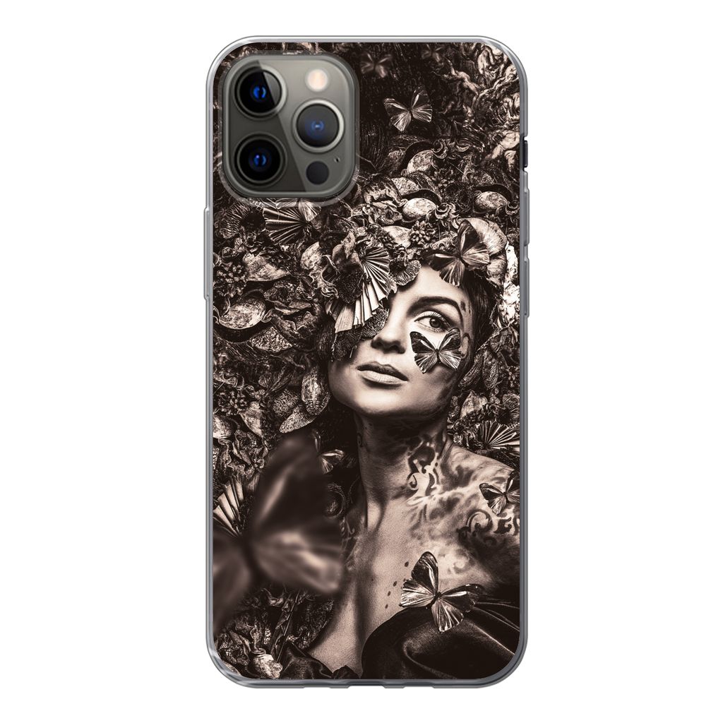 MuchoWow Handyhülle Schutzhülle Hülle für iPhone 12 Pro Frau - Tiere - Pflanzen Silikon Softcase Handy Hülle - Abdeckung
