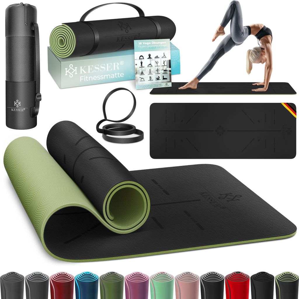 KESSER Gymnastikmatte mit Tragegurt rutschfest TPE Yogamatte Gepolstert & rutschfest Fitnessmatte , 183 x 61 Trainingsmatte für Fitness Sportmat...