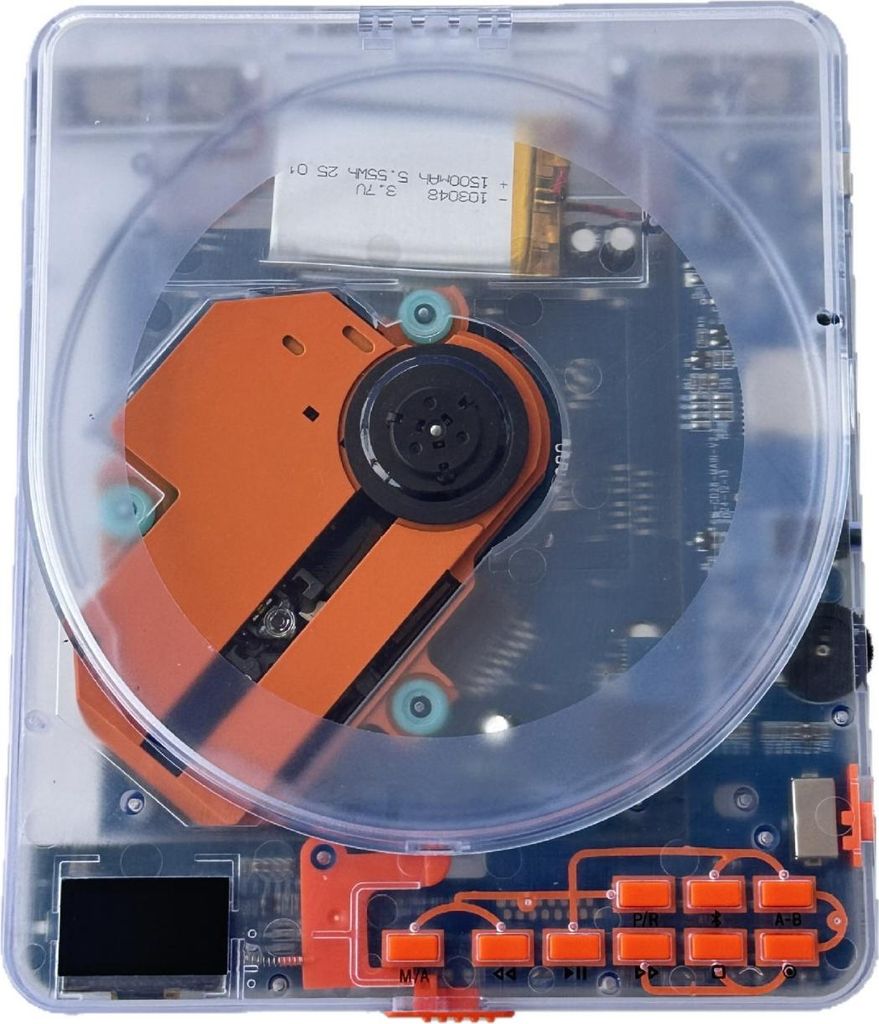 Tragbarer Bluetooth CD-Player, 2000mAh Akku, ultraflach & kompakt, unterstützt MP3/WMA, ideal für unterwegs & Zuhause, Transparentes Design