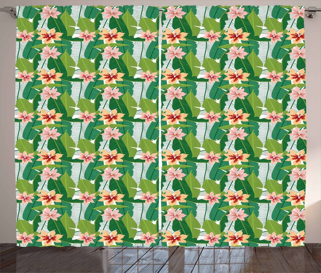 ABAKUHAUS Blumen Rustikaler Vorhang, Exotische hawaiianische Botanic, Wohnzimmer Universalband Gardinen mit Schlaufen und Haken, 280 x 245 cm, Mehr...