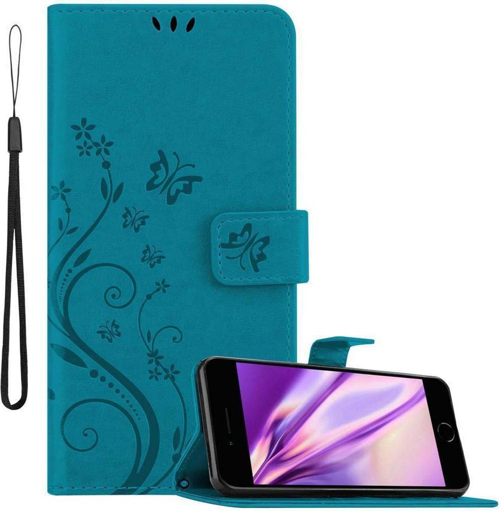 Cadorabo Hülle für Apple iPhone 7 PLUS / 7S PLUS / 8 PLUS Schutz Hülle in Blau Schutzhülle Handy Hülle Etui Case Blumen